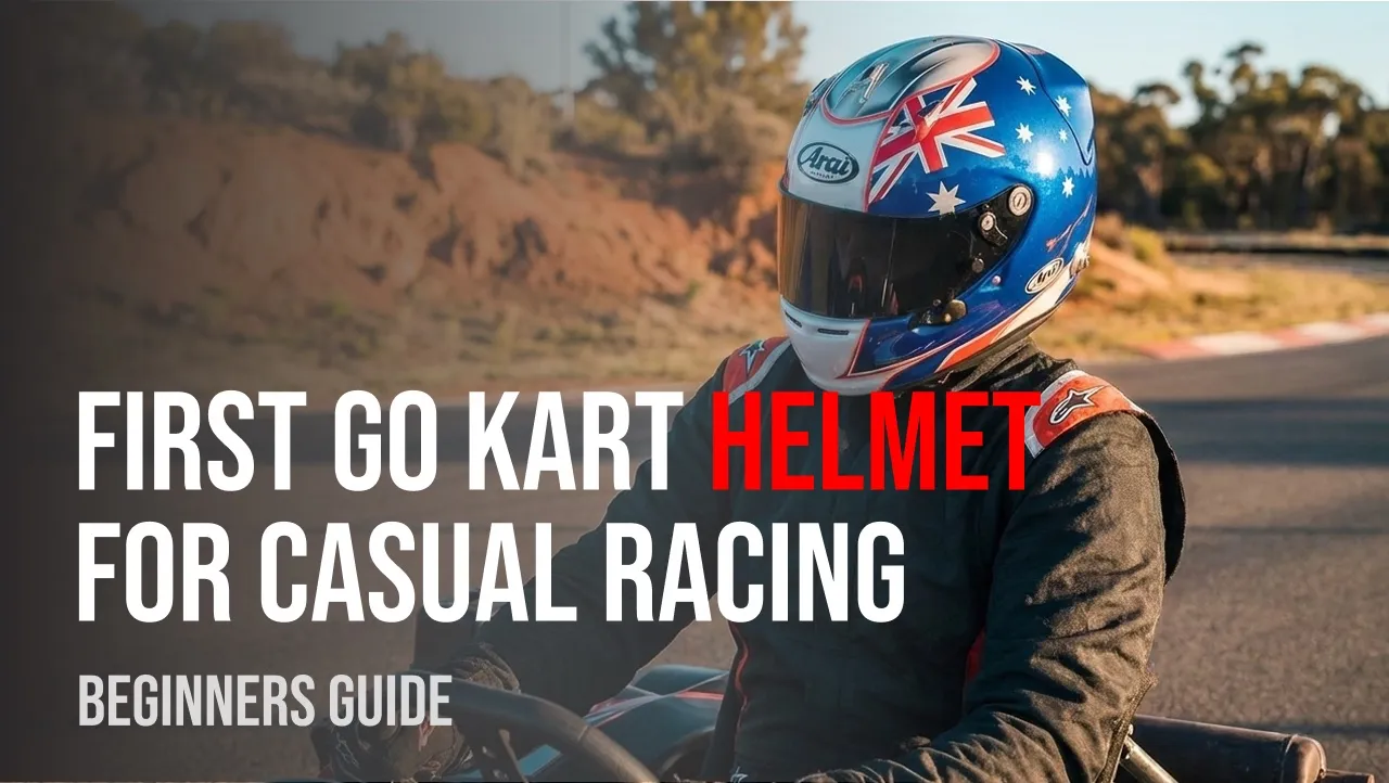 A go-kart racer with a full-face helmet